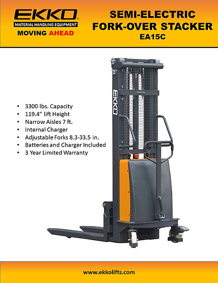 Stackers EKKO EB12E-98Li Lithium Ion Phosphate Straddle Stacker