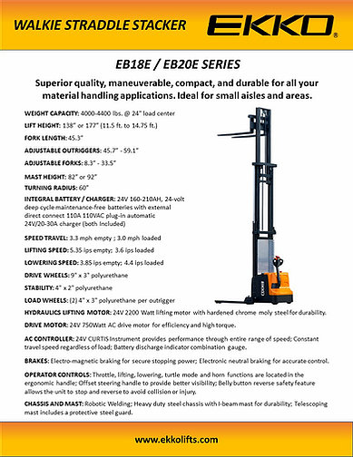 Stackers EKKO EB12E-98Li Lithium Ion Phosphate Straddle Stacker